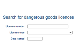 Search for dangerous goods licences