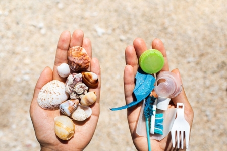 small plastic waste items which turn up on beaches