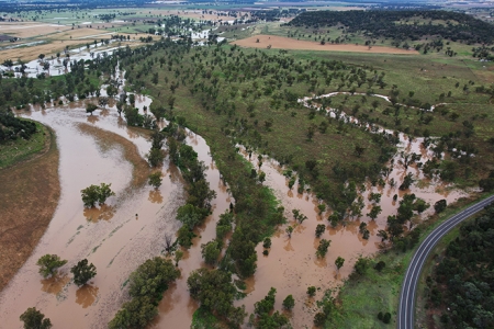Aerial view of flooded area