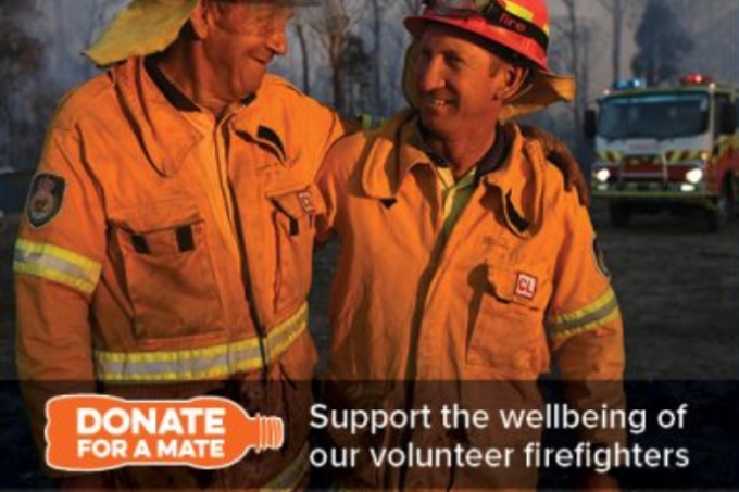 Rural Fire Service firefighters and the Donate for a Mate campaign to support the wellbeing of our volunteer firefighters