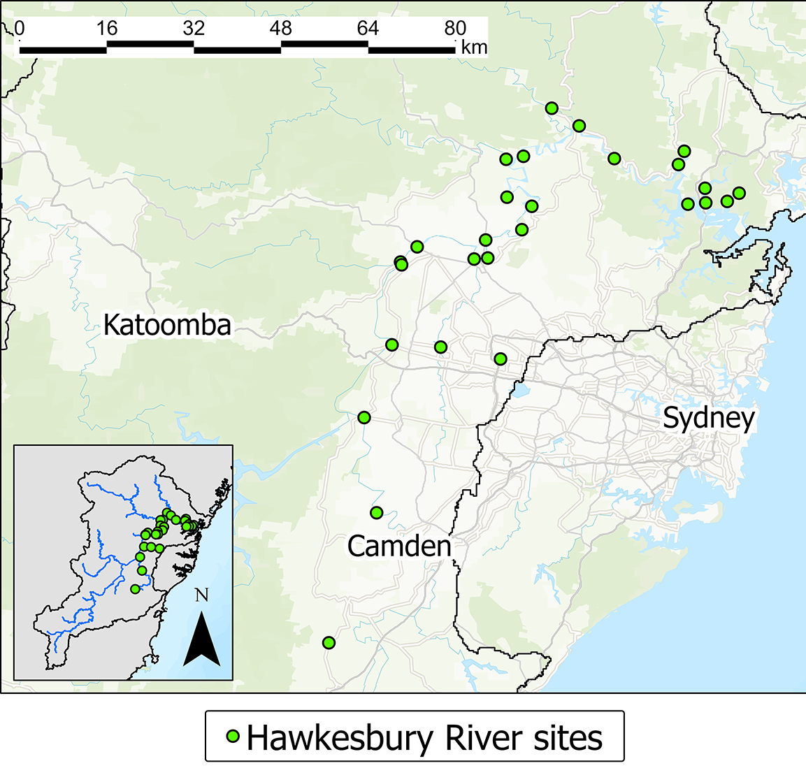 Map: Hawkesbury-Nepean River water quality monitoring sites
