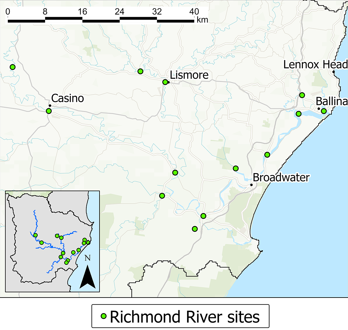 Map: Richmond River water quality monitoring sites