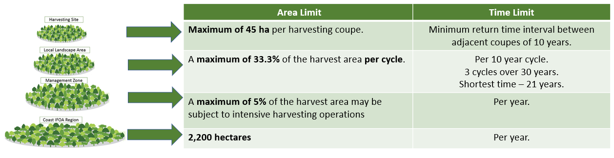 Infographic: Limits applied to ensure that timber harvesting is distributed over time and across the landscape