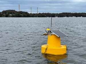 Photo of the smart buoy deployed in Lake Macquarie.