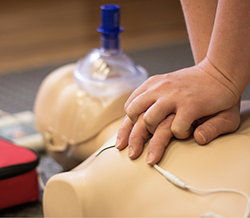 close up of hands doing cpr on a manikin