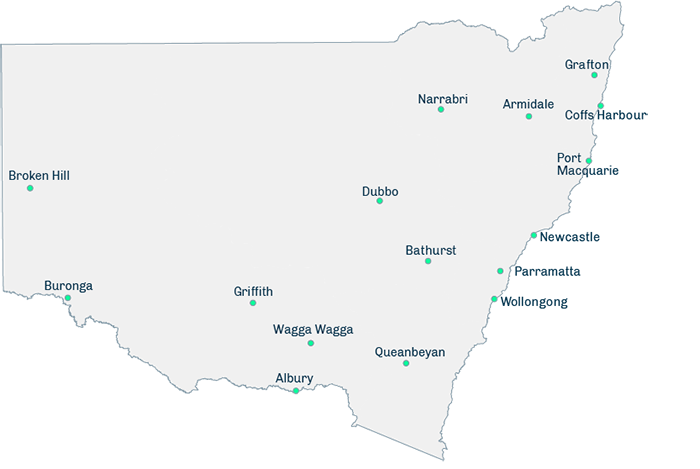 NSW map showing EPA office locations