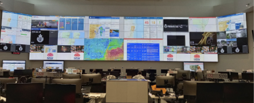 wall of screens in the State Emergency Operations Centre