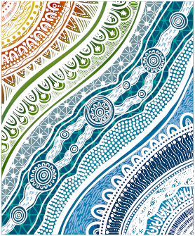 Graphic artwork of Aboriginal visual identity represents our organisation’s relationship with Country and with Aboriginal people
