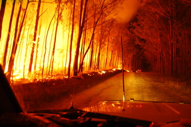 Image - bushfire from car