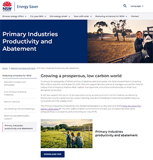 Thumbnail Energy NSW Primary Industries Productivity and Abatement Program webpage 