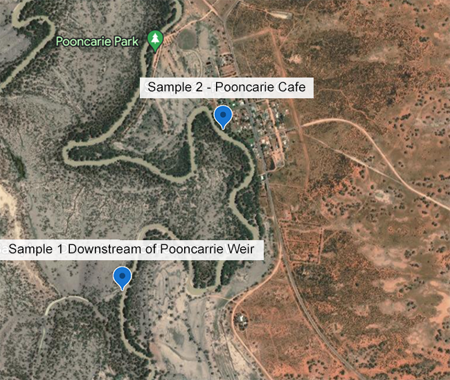 map showing two testing sites at Pooncarie 28 March 2023