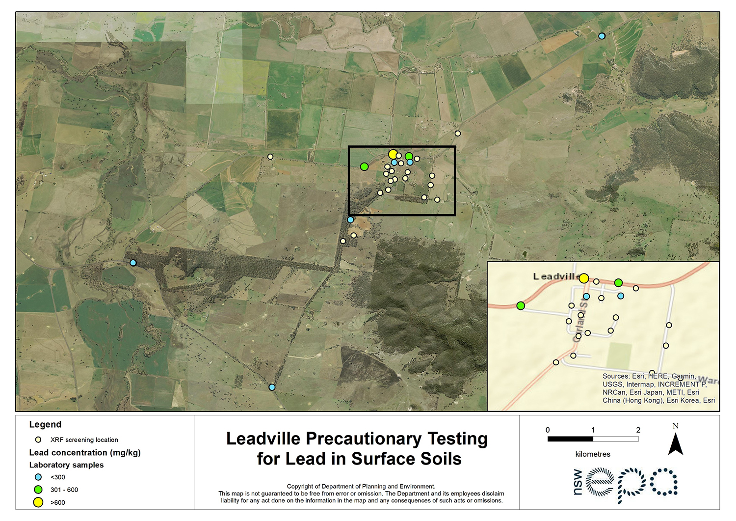 Map showing sampling sites in Leadville