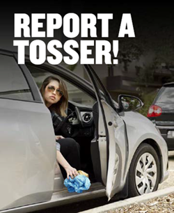 woman discarding litter in in report a tosser poster