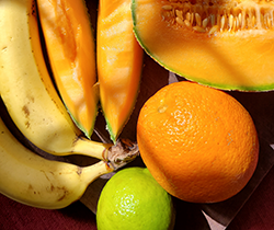 fresh organic fruits on kitchen bench 