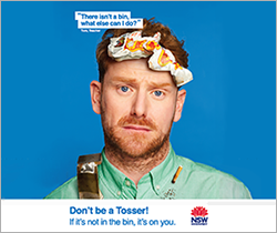 Hey Tosser poster, man with litter attached to his head and shirt