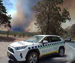 EPA vehicle in foreground at bushfire incident 