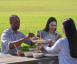 group picnics with reusable plates and cutlery  