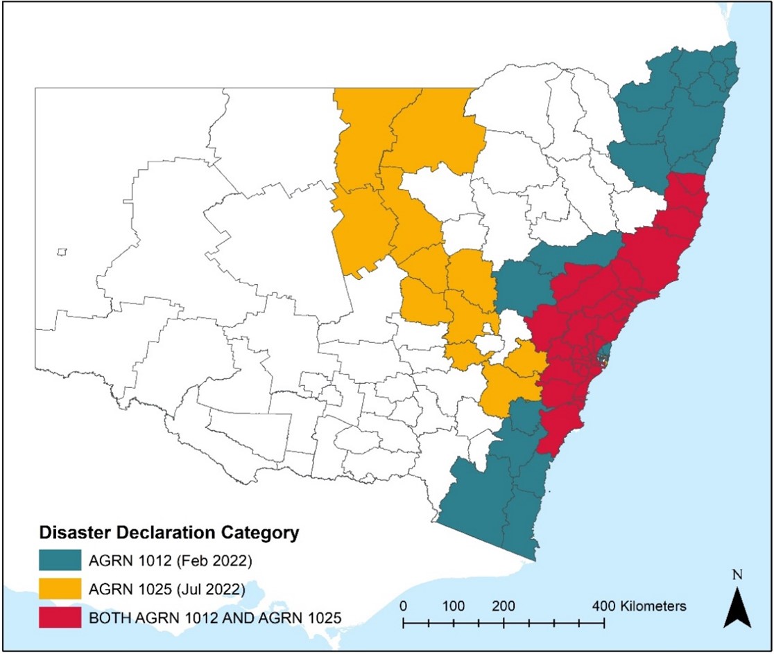 Map of NSW showing subject areas of the water quality management program