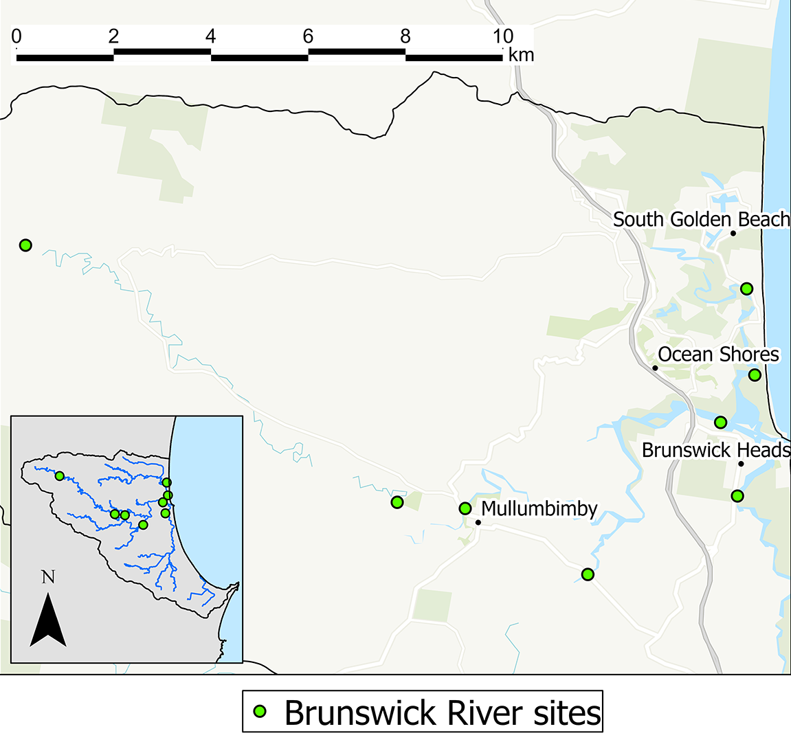 Map: Brunswick River water quality monitoring sites