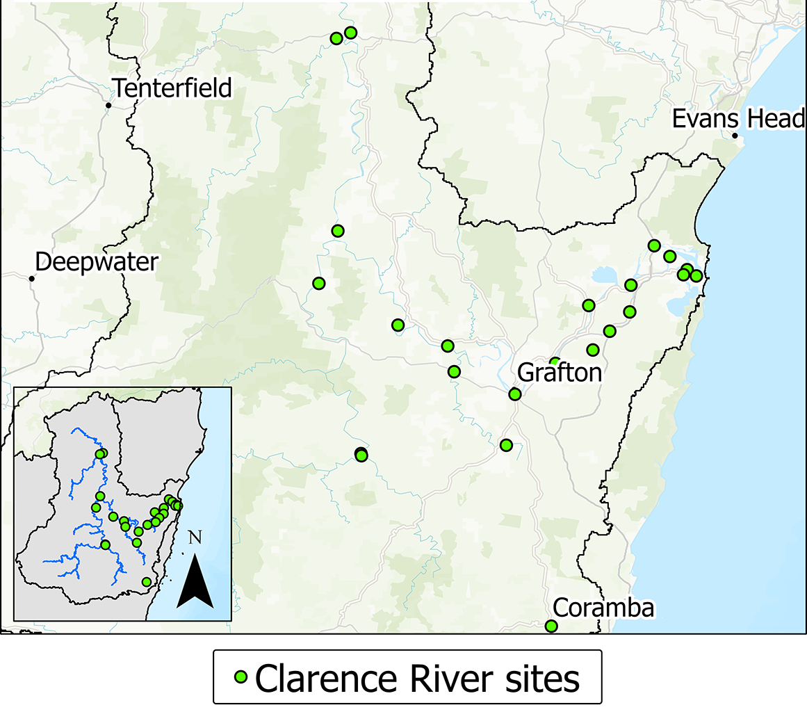 Map: Clarence River water quality monitoring sites