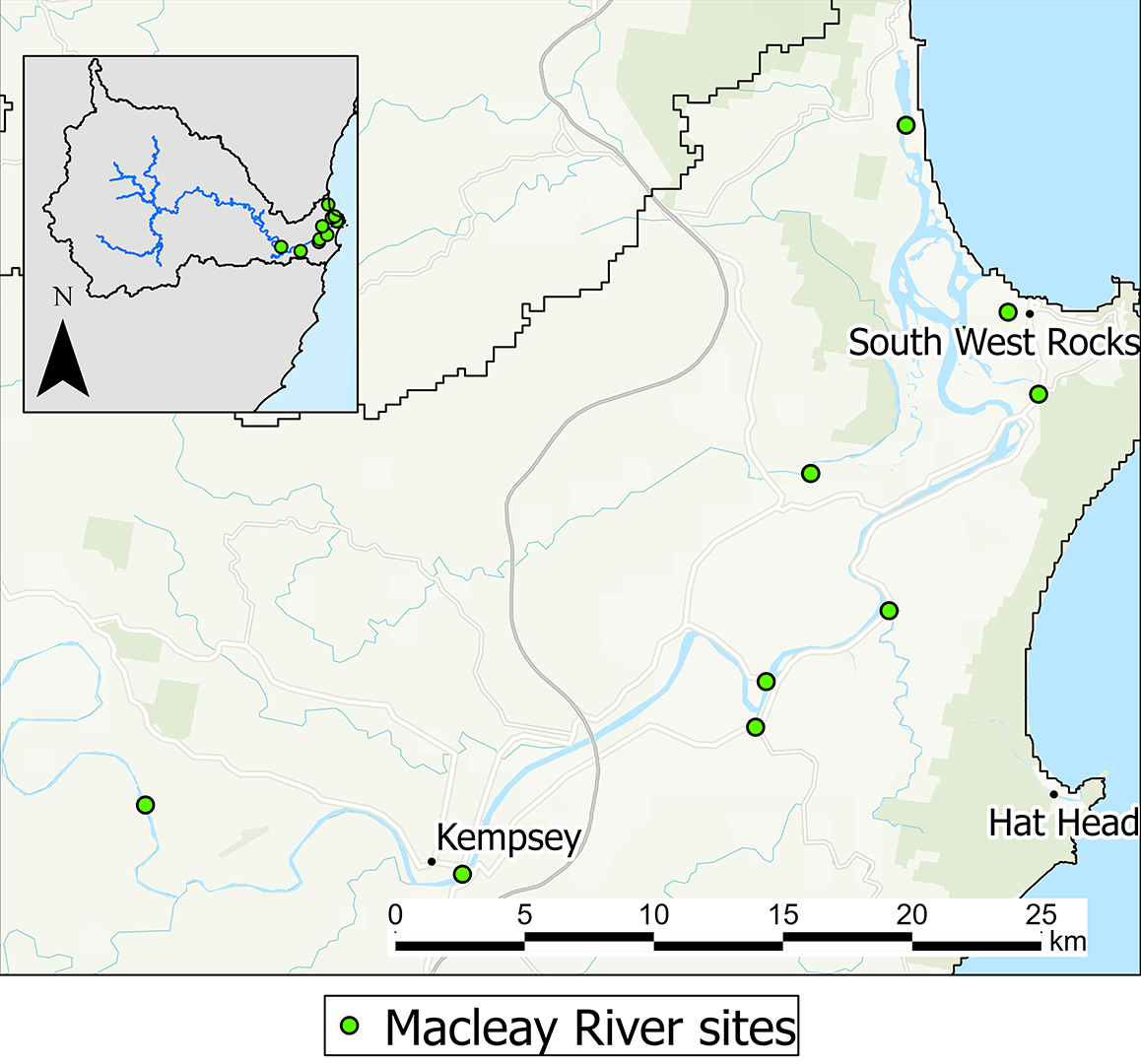 Map: Macleay River water quality monitoring sites