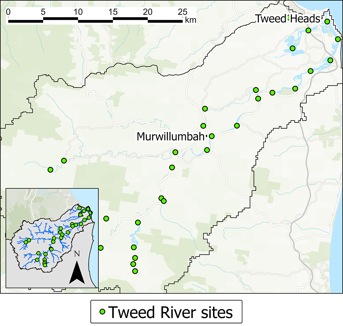 Map: Tweed River water quality monitoring sites