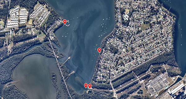Aerial view of Mannering Park, Lake Macquarie showing sampling sites
