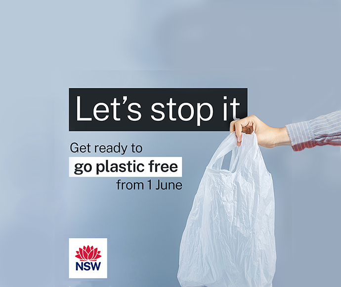 plastic bag with text Let's stop it. Get ready to go plastic free from 1 June