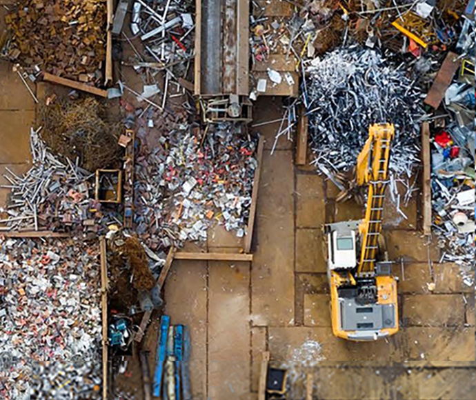 aerial view of a storage yard for recycled materials