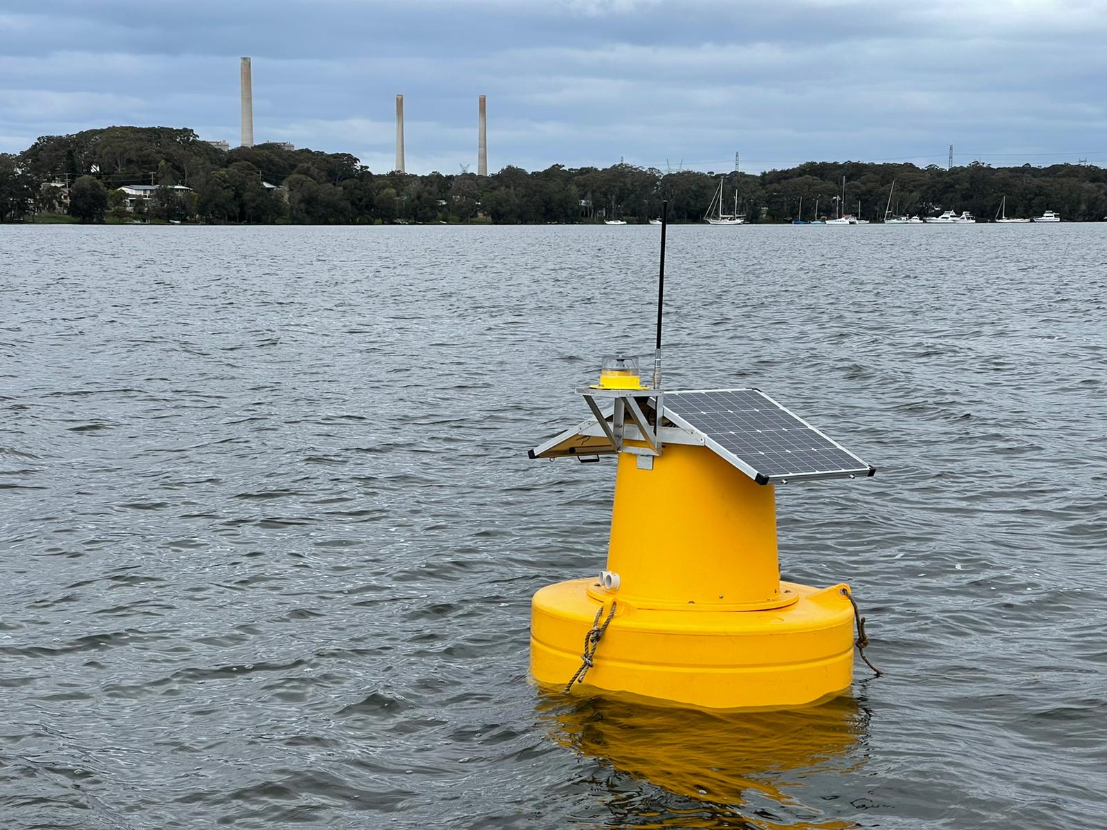 Photo of the smart buoy deployed in Lake Macquarie.