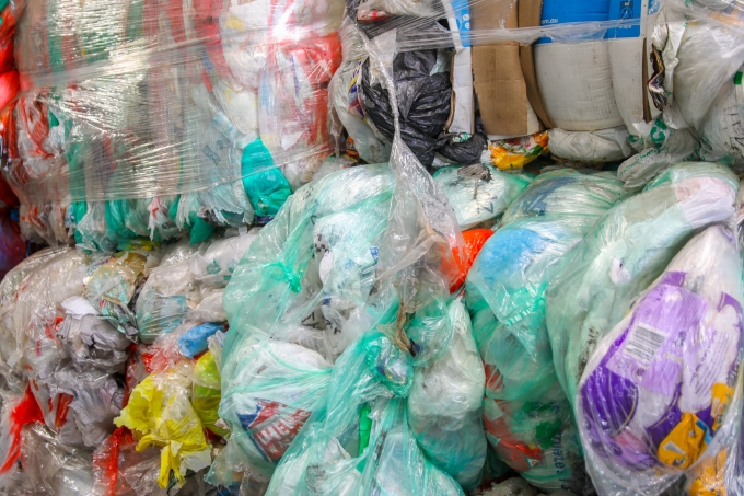 Soft plastic being stored at a warehouse before being moved