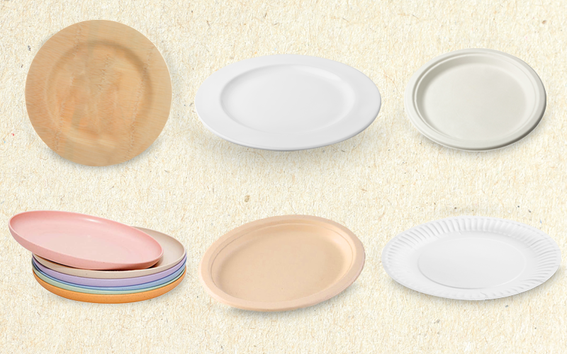 Bamboo/wood, ceramic, cardboard/paper and reusable plastic plates are swaps for expanded polystyrene plates