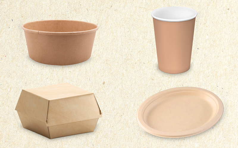 Cardboard and paper bowls, cups, clamshells containers and plates are swaps for expanded polystyrene foodware