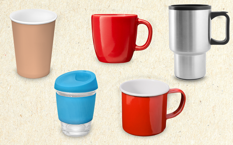 Cardboard, ceramic, steel, glass and enamel cups are swaps for disposable expanded polystyrene cups