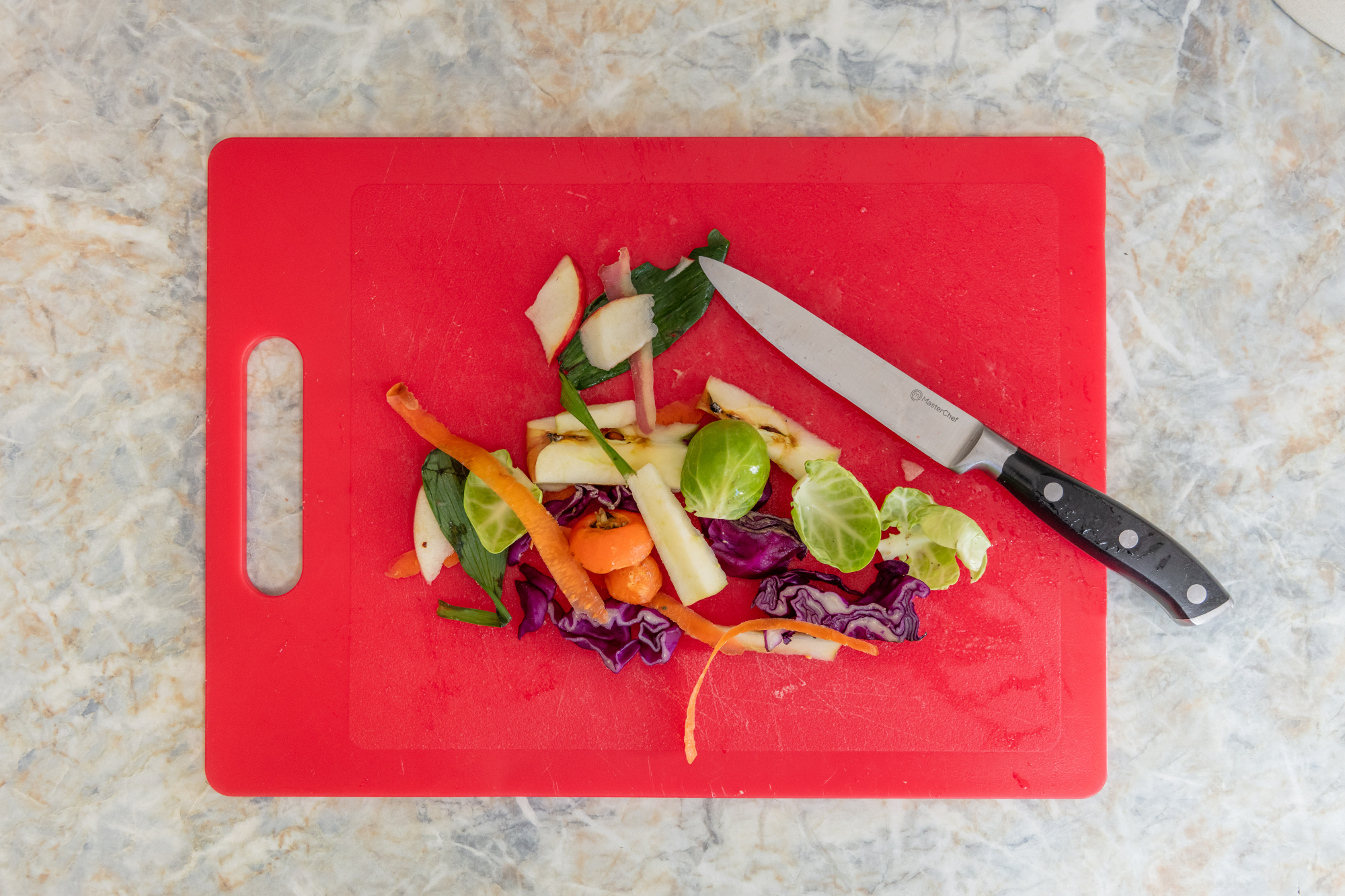 Food scraps on a cutting board
