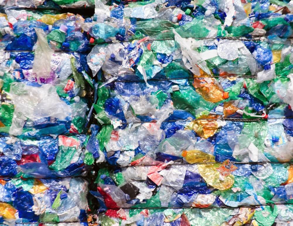 Bales of recycled plastic