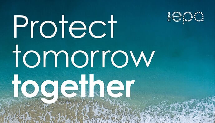 Ocean with overlaying text saying: Protect tomorrow together