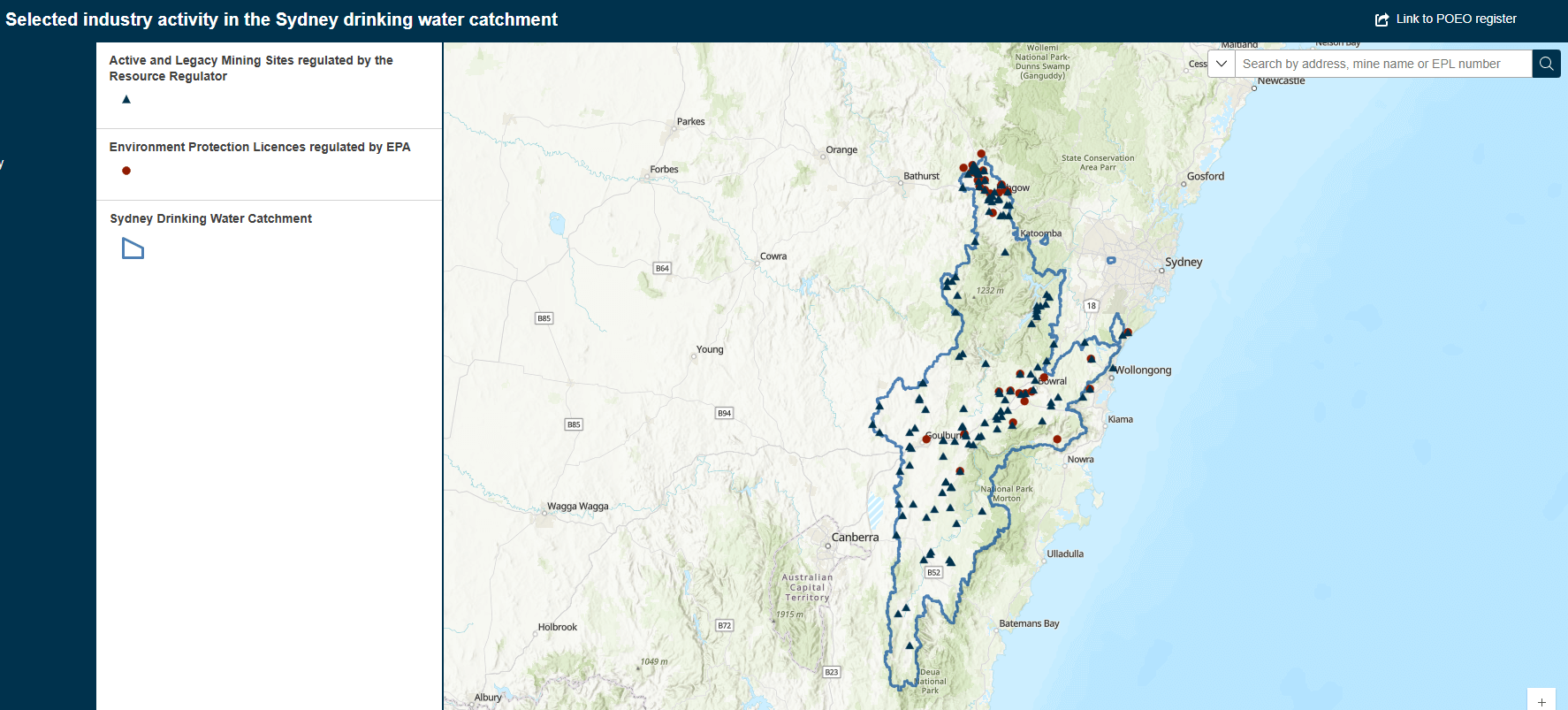 Screenshot of Sydney Drinking Water Catchment map viewer