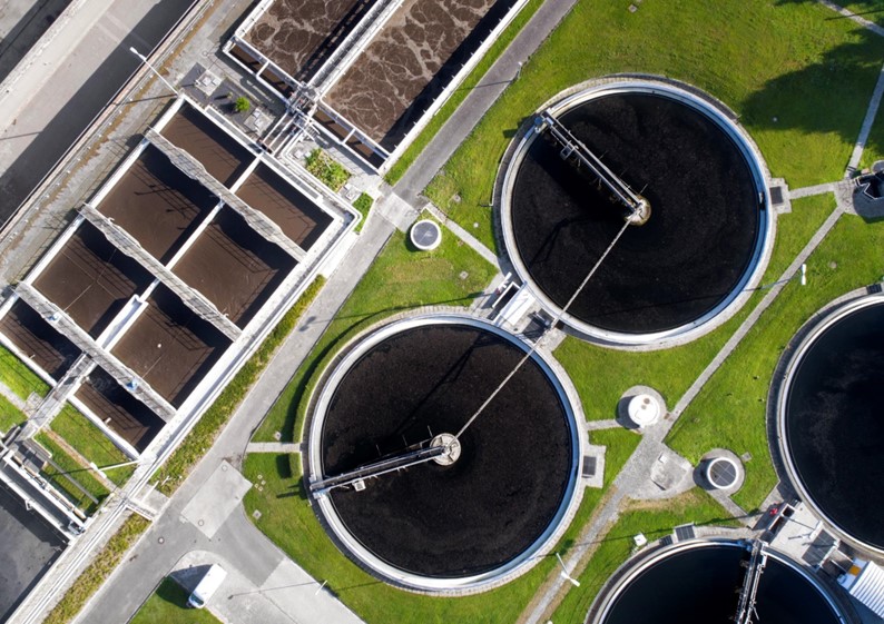Sewage treatment plant, aerial photo